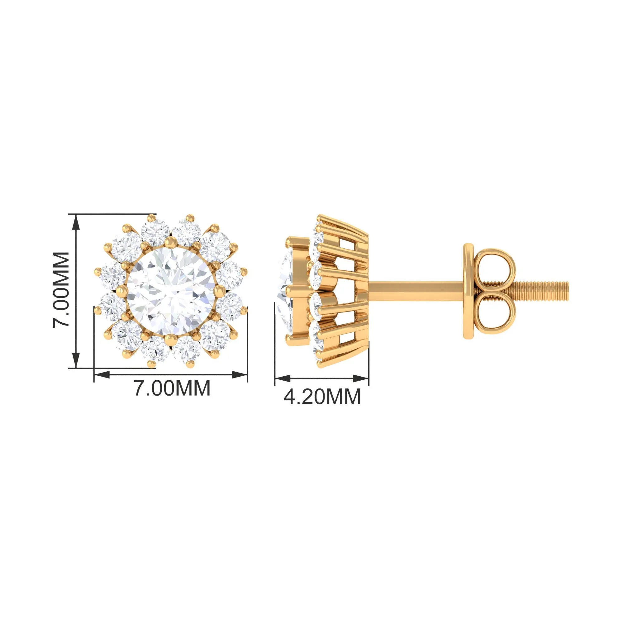 1.25 CT Zircon Minimal Halo Stud Earrings in Gold
