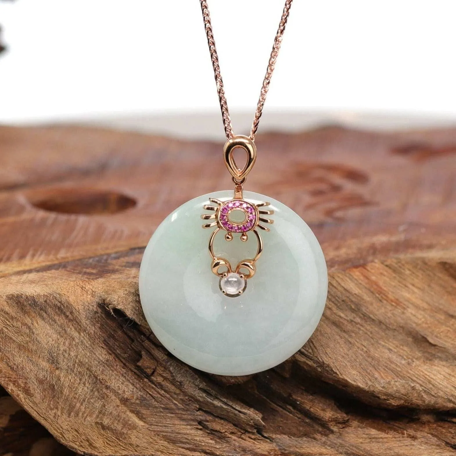 18k Rose Gold Jade Jadeite Constellation Zodiac Sign (Cancer) Necklace