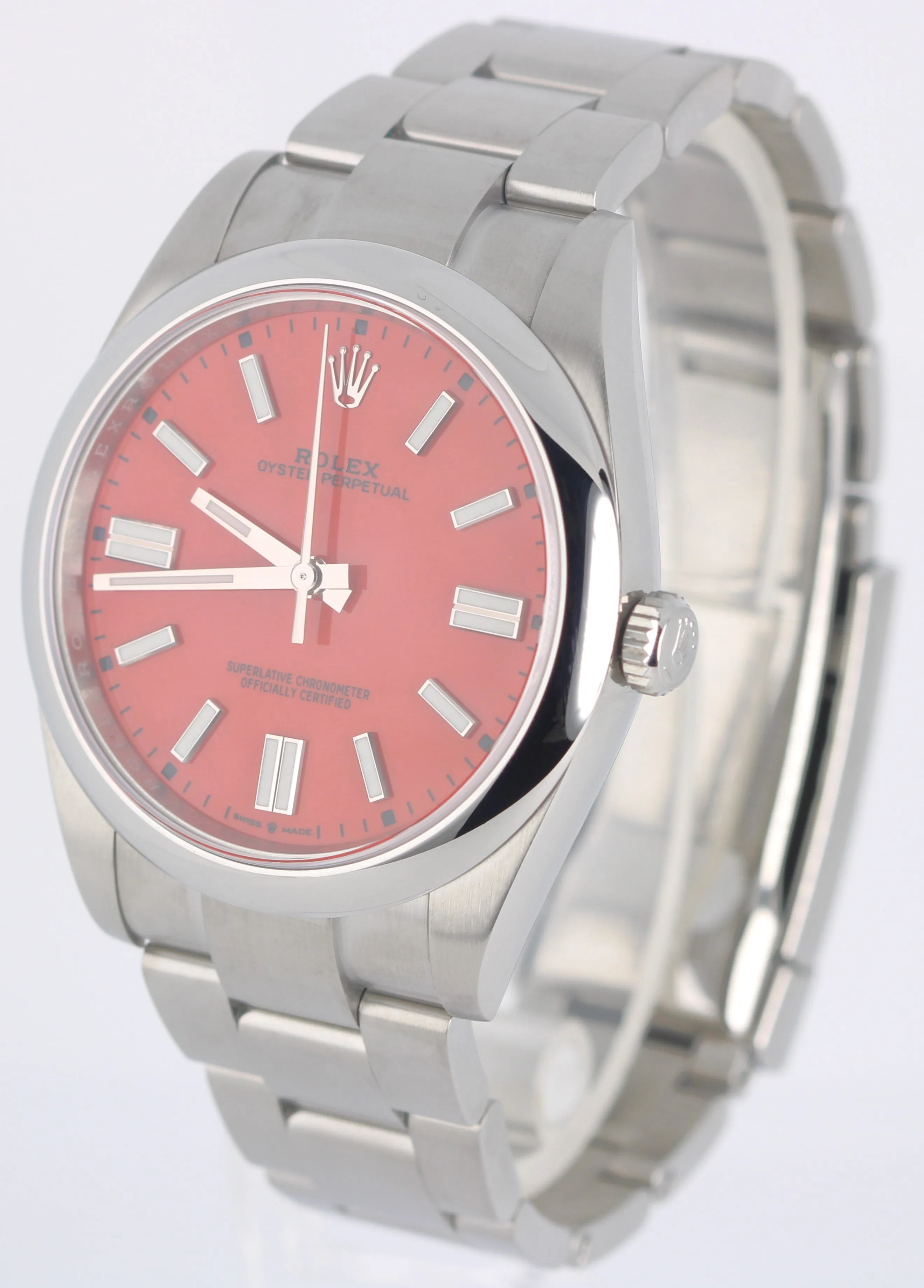 2021 PAPERS Rolex Oyster Perpetual Steel CORAL RED 41mm 124300 Watch BOX