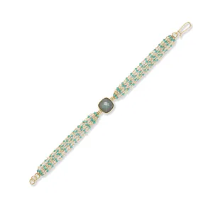 8" Beaded Turquoise and Square Labradorite Bracelet