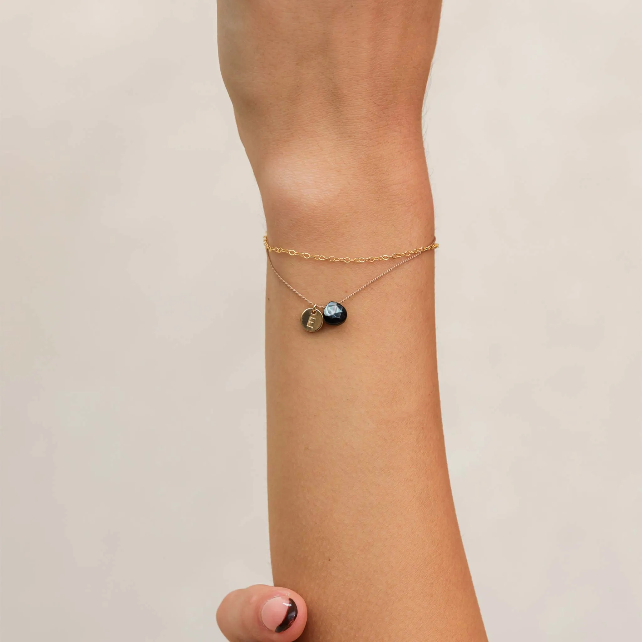 Black Mother of Pearl Gold and Silk Bracelet