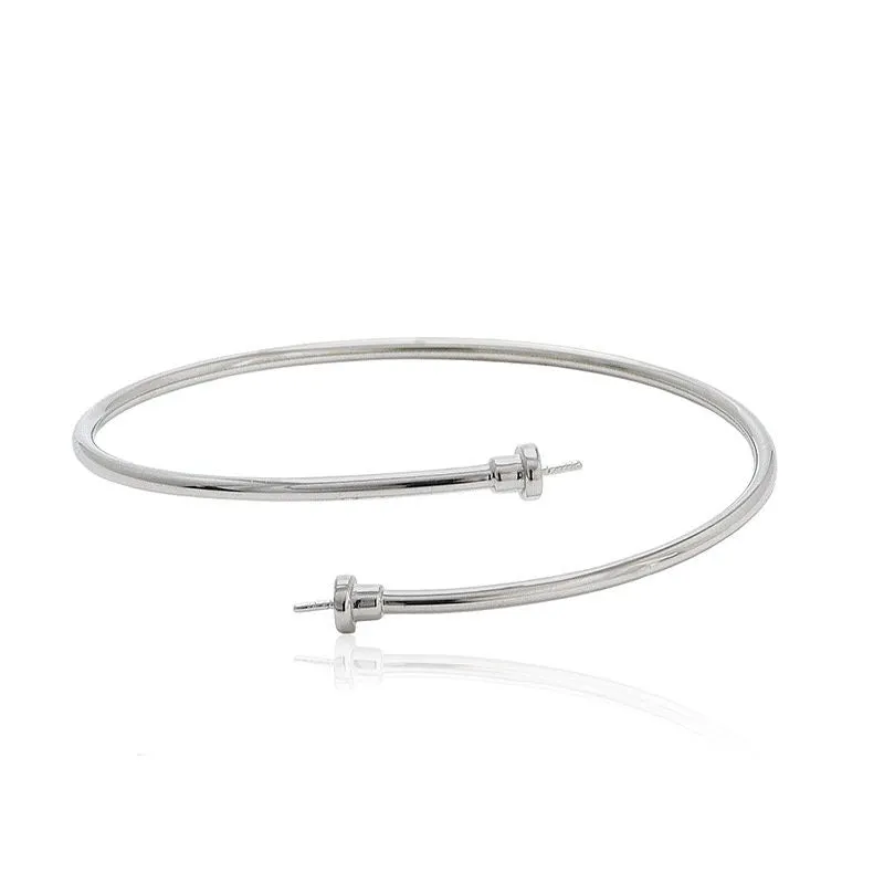 Cuff Mount Bracelet Setting Blank Adjustable 1pc 2 inches 53-57mm 3.3g 925 Sterling Silver for 2 Pearls Beads 7-8mm Wholesale Available