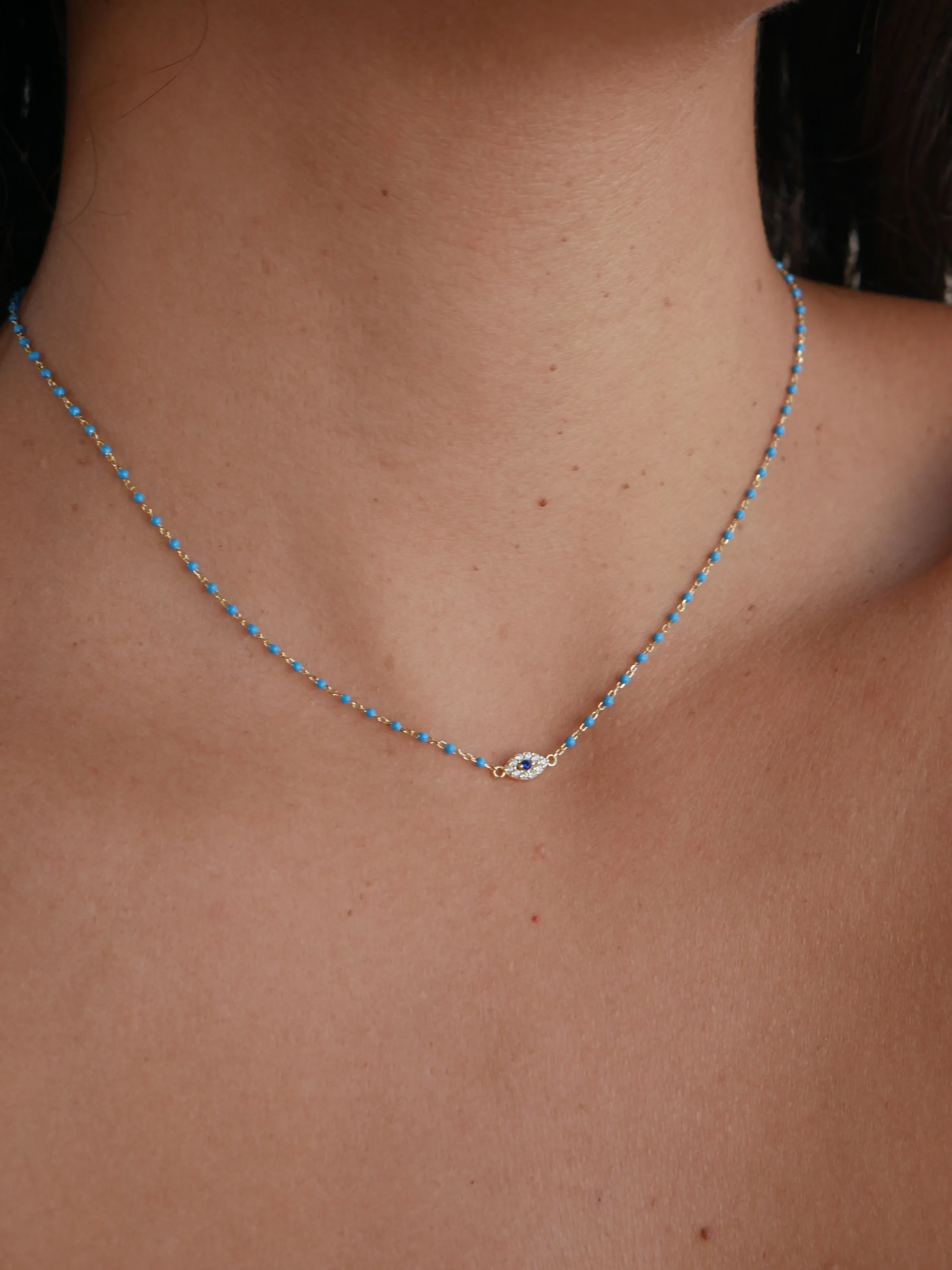 Eye Bead Necklace .925 Sterling Silver 14k Gold Plated Zircon Protection Luxury Necklaces