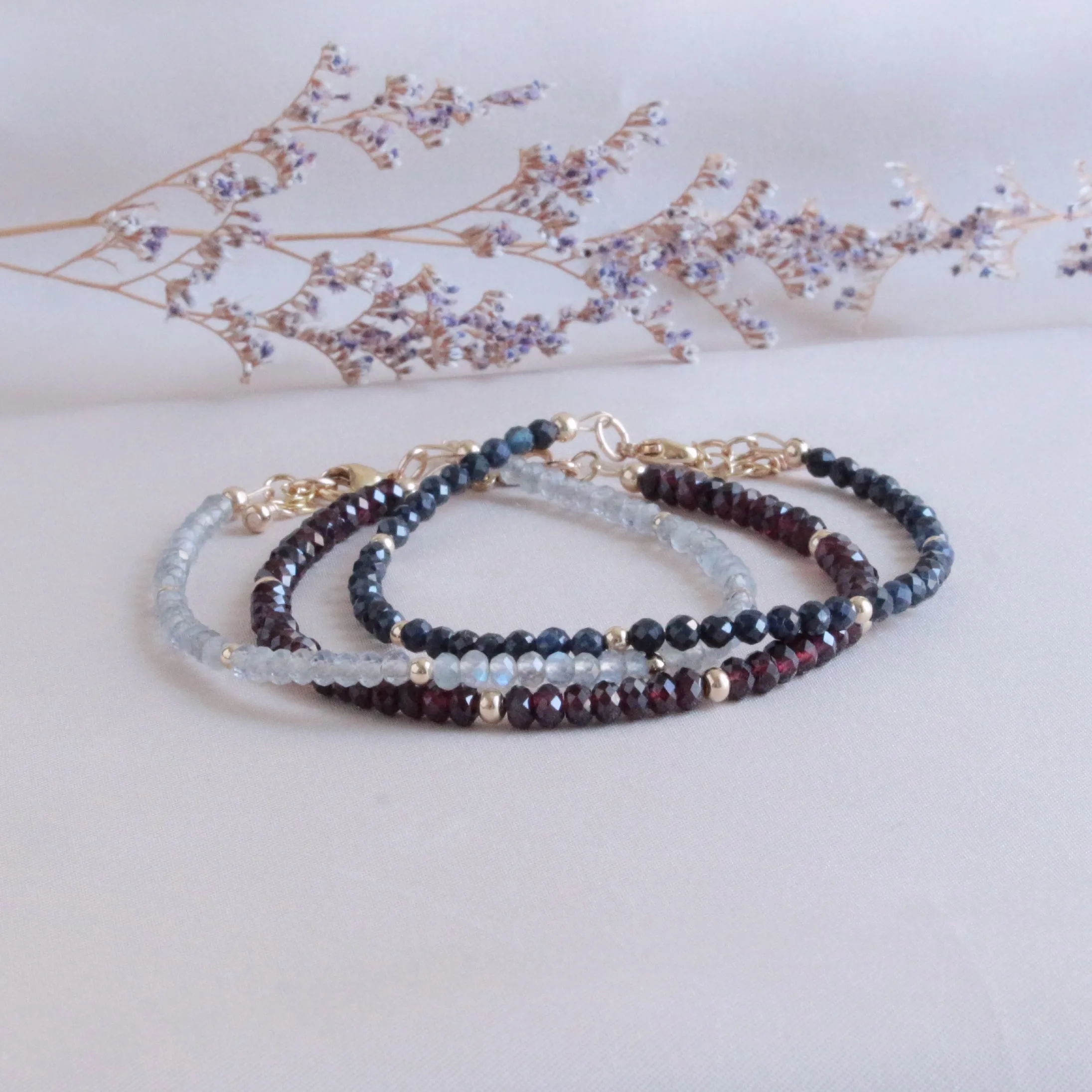 Garnet & Gold Bead Minimalist Bracelet
