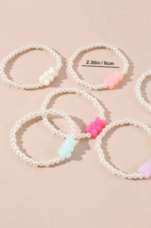 Gummy Bear Pendant Pearl Bracelet Set of 6