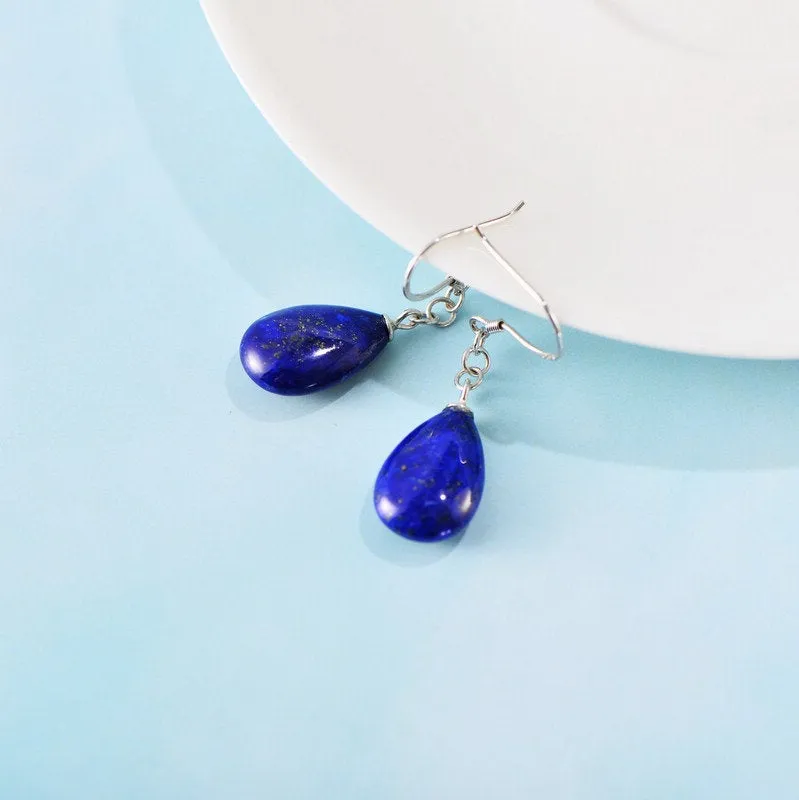 Lapis Lazuli Earrings, Tear Drop Earring, Dangle Teardrop Gemstone Earrings, Blue Silver Earrings, Gem Stone, Party Fashion Birthstone