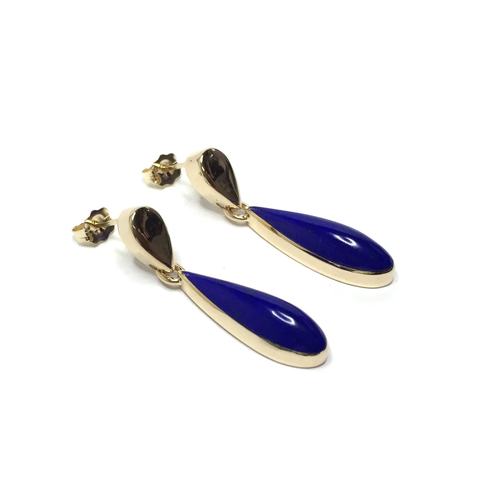 Lapis Tear Drop Inlaid Dangle Earrings