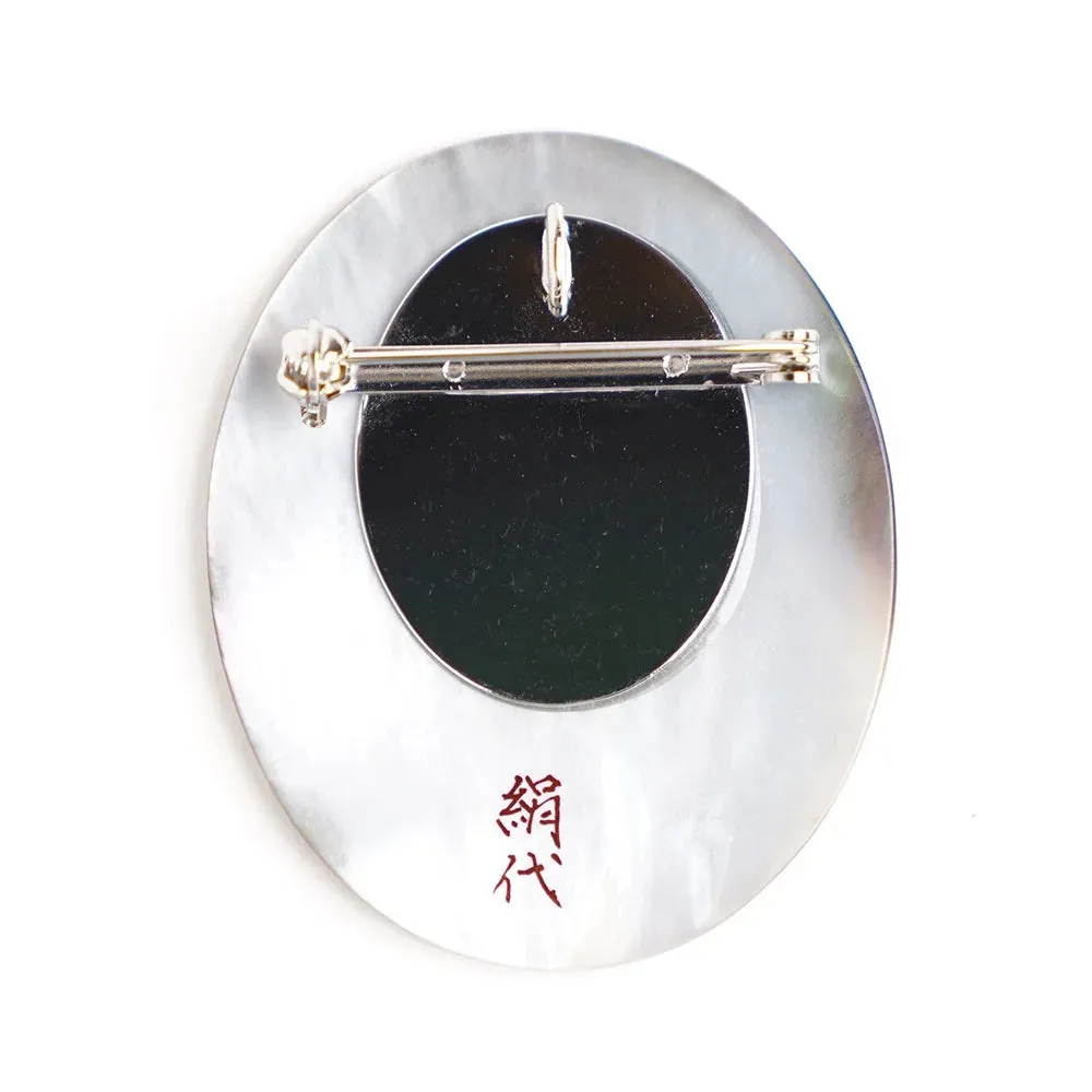 Maki-e Urushi Lacquer Brooch - Black Lip Oyster Pearl Shell / Carp -, Traditional Japanese Urushi Lacquer Jewelry