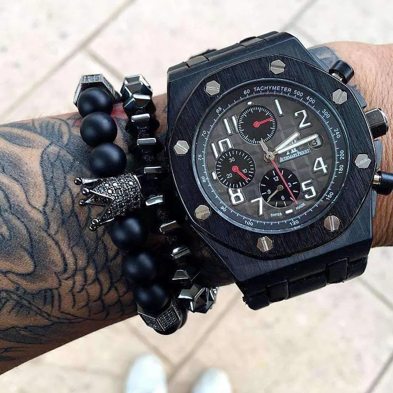 Matte Onyx Natural Stone Crown Bracelet