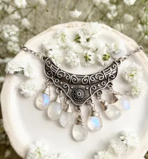 Moonstone, wire wrapped, silver metal, pendant, necklace, jewelry