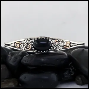 Oak Leaf Cuff Bracelet with Onyx