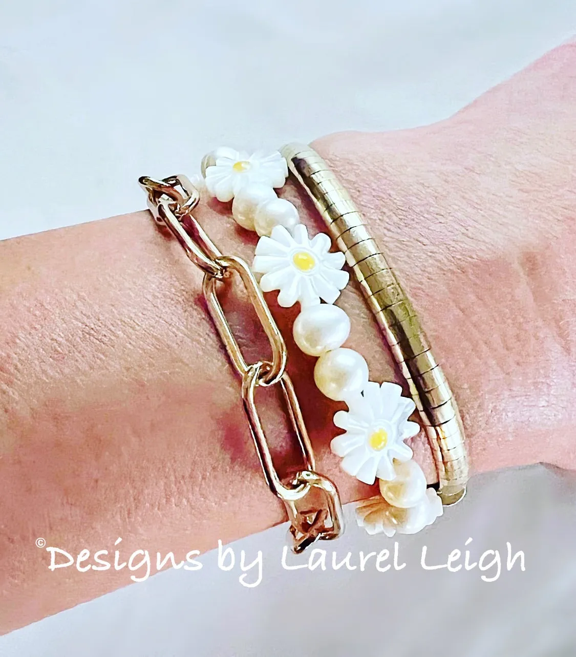 Pearl Daisy Bracelet - Yellow or Orange