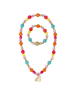 Pink Poppy Unicorn Rainbow Charm Necklace and Bracelet Set