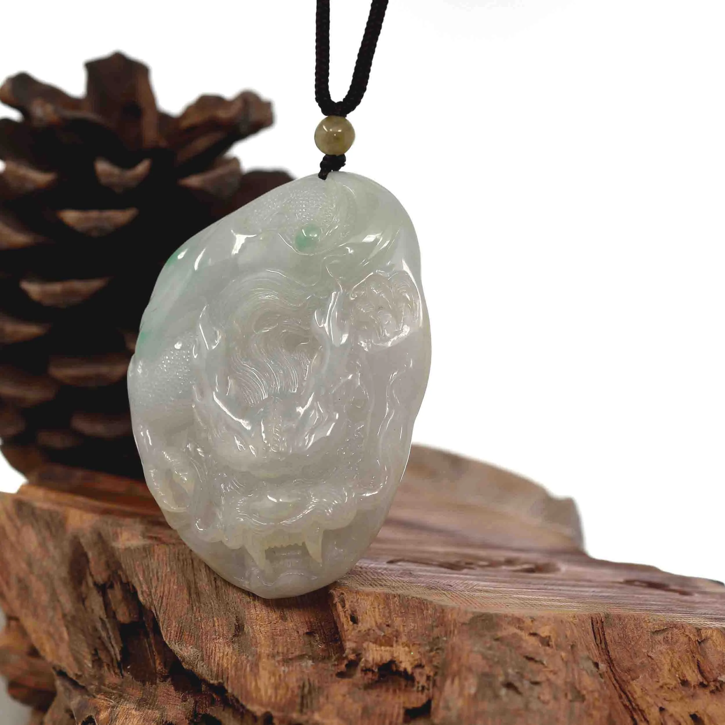 RealJade® Co. "Roaring Dragon" Natural Jadeite Jade Lavender Green Pendant Necklace For Men, Collectibles.