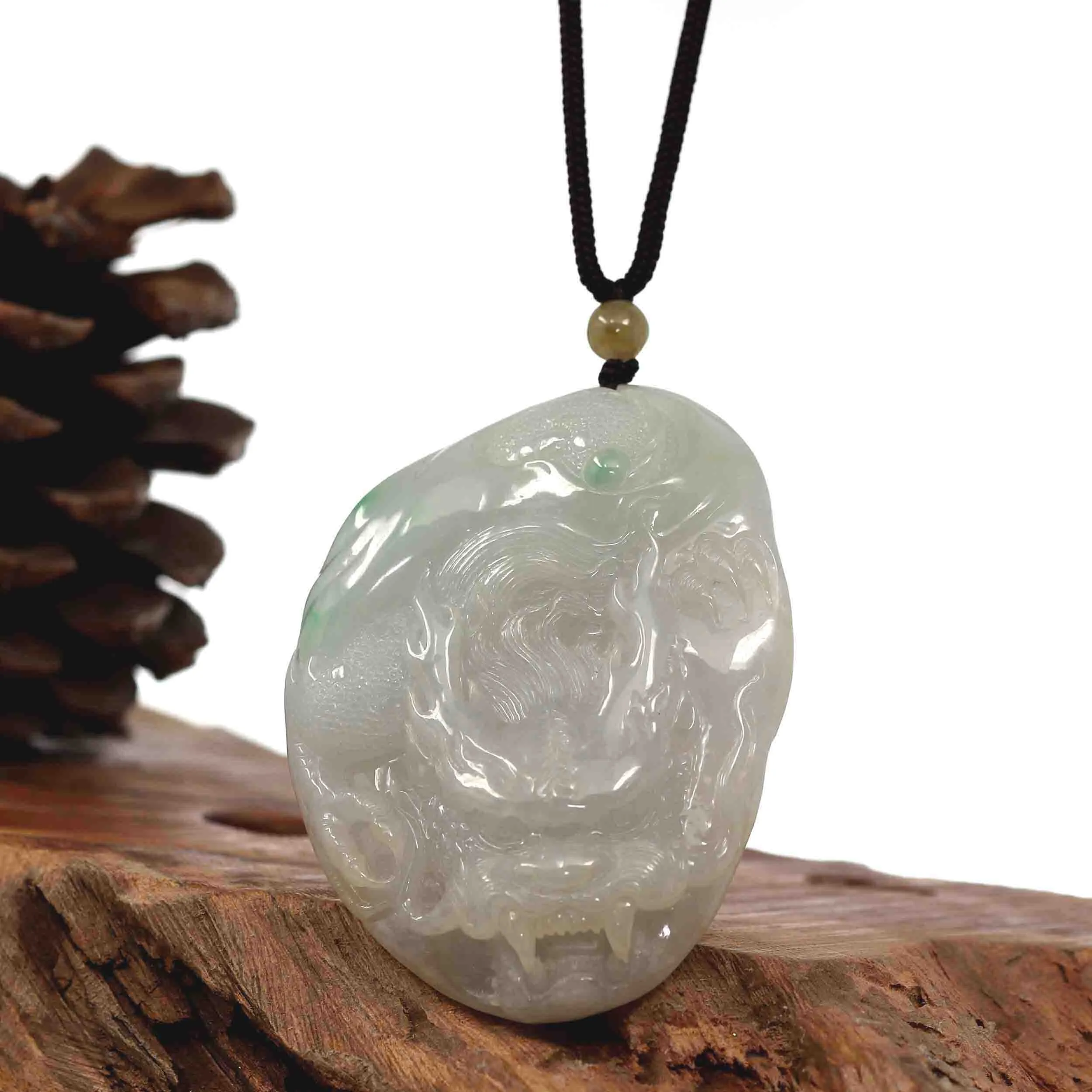 RealJade® Co. "Roaring Dragon" Natural Jadeite Jade Lavender Green Pendant Necklace For Men, Collectibles.