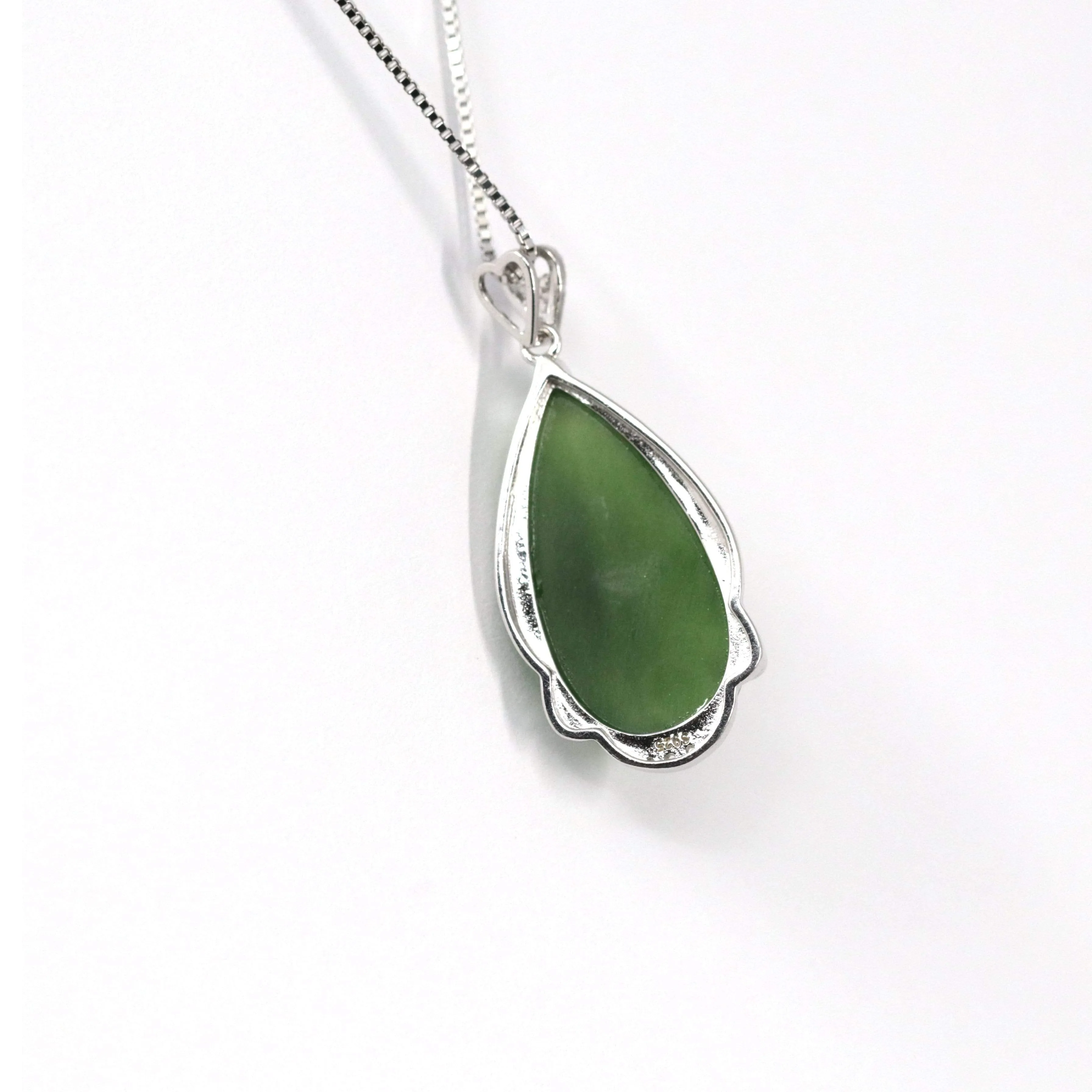 RealJade® "Classic Tear-Drop" Sterling Silver Real Green Jade Classic Tear Drop Pendant Necklace