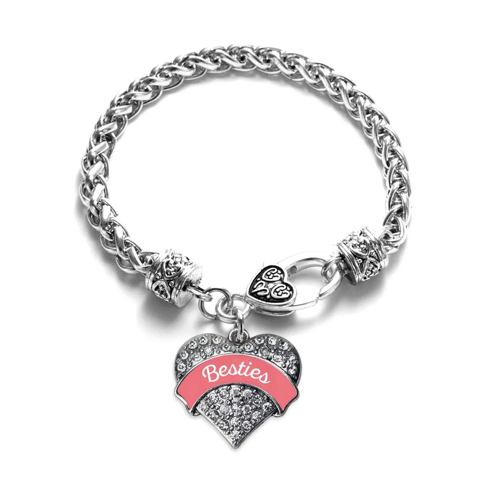 Silver Coral Besties Pave Heart Charm Braided Bracelet