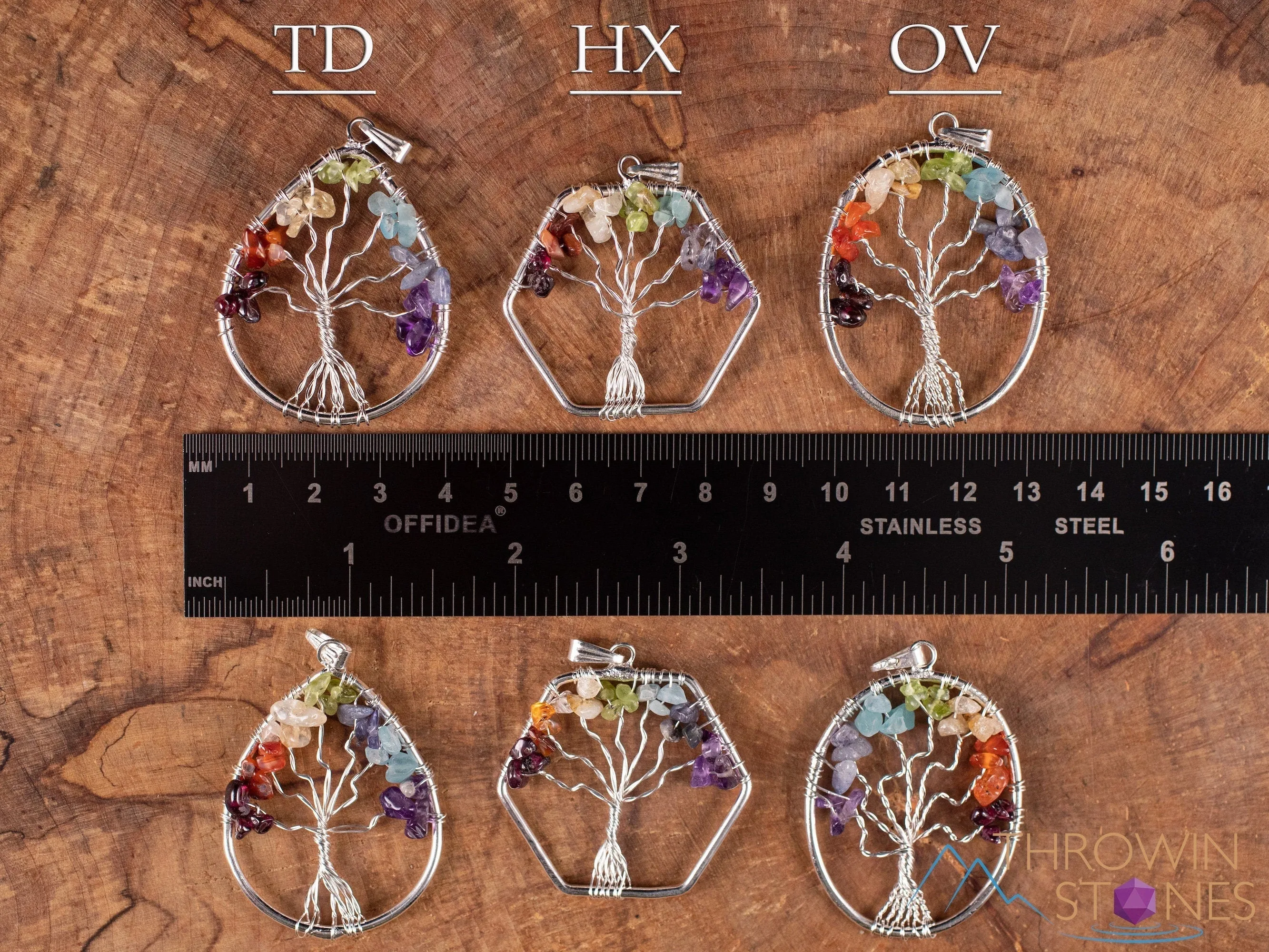 Tree of Life Pendant, CHAKRA Crystal Pendant - Teardrop, Oval, Hexagon - Tree of Life Chakra Necklace, Wire Wrapped Jewelry, E2000