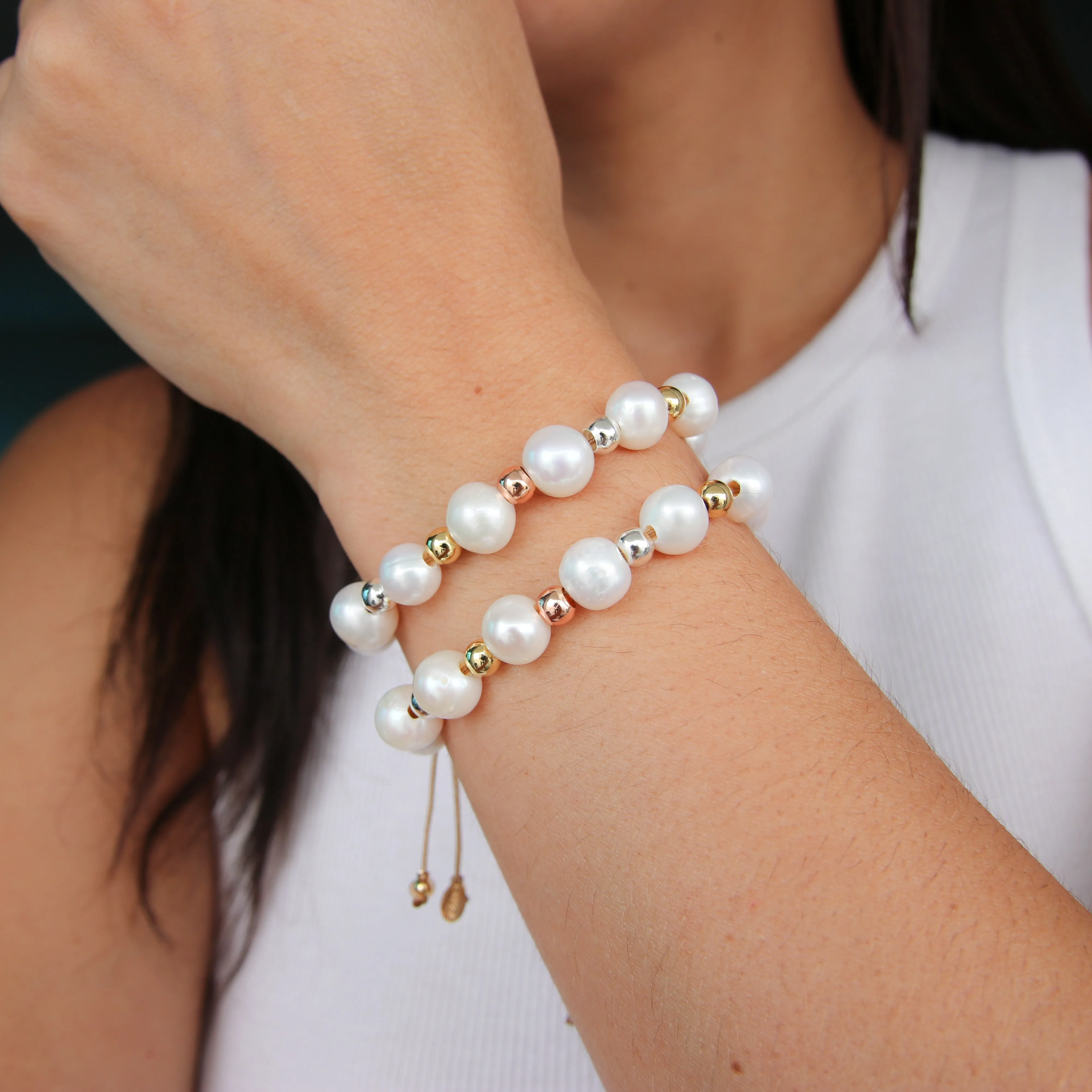 Triple Tone X Pearls Bracelet