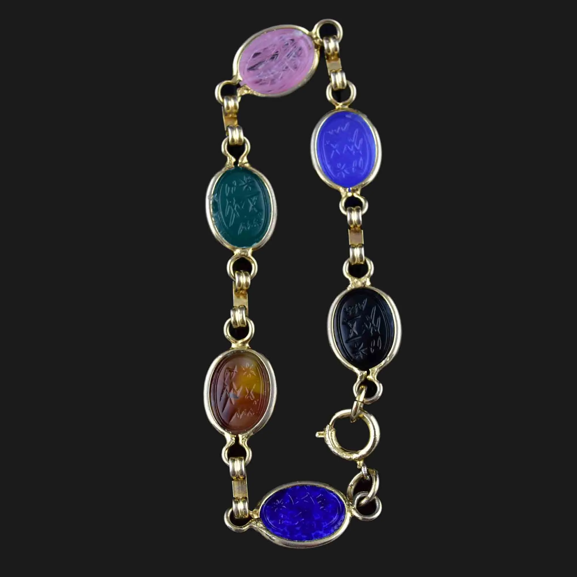 Vintage Gold Fill Gemstone Scarab Beetle Bug Bracelet