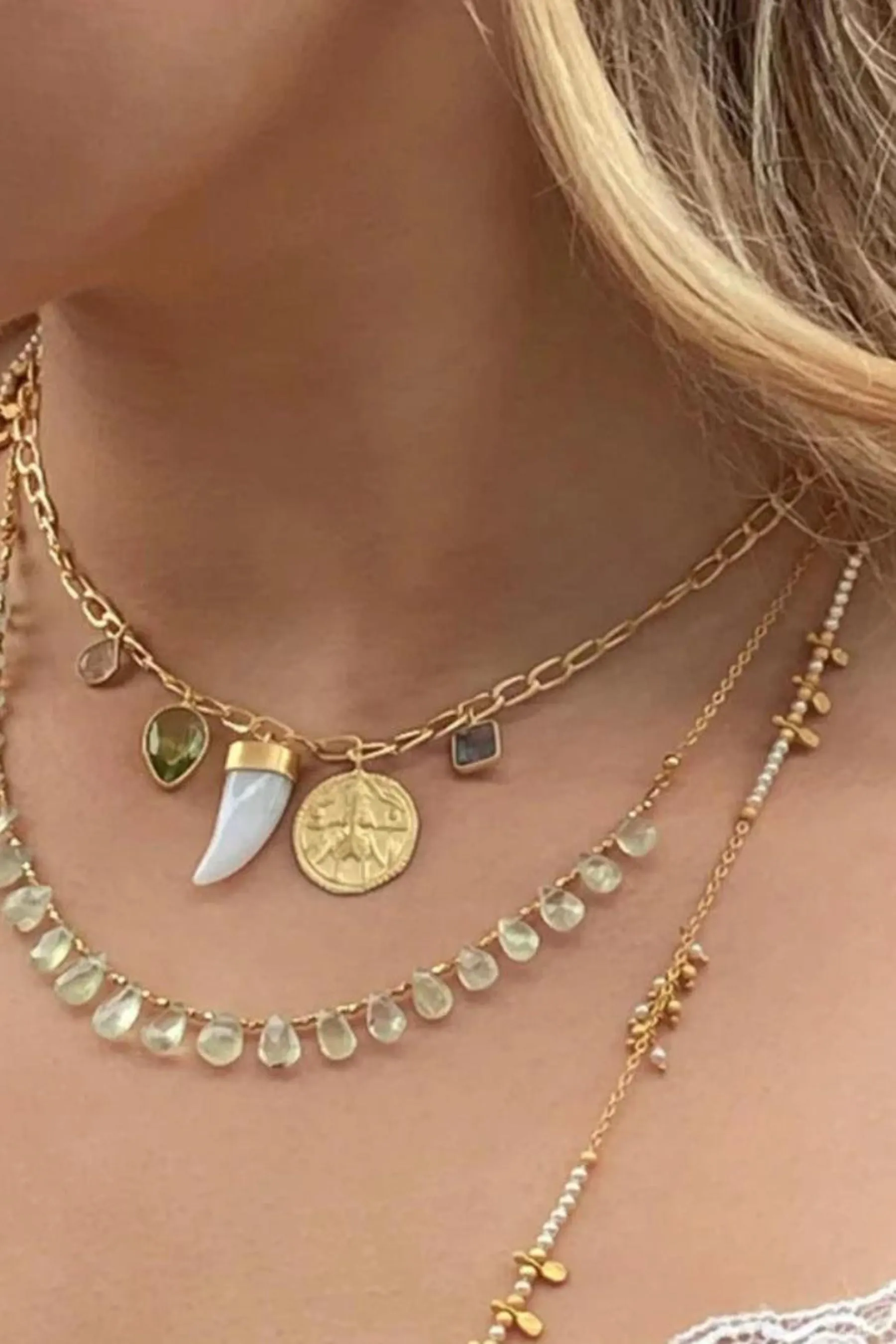 White Agate Horn Charm Necklace