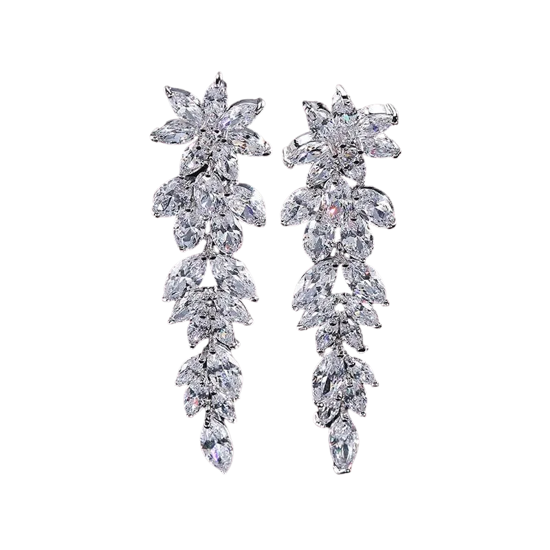 Women Gorgeous Flower Cluster Long Dangle Drop Earrings