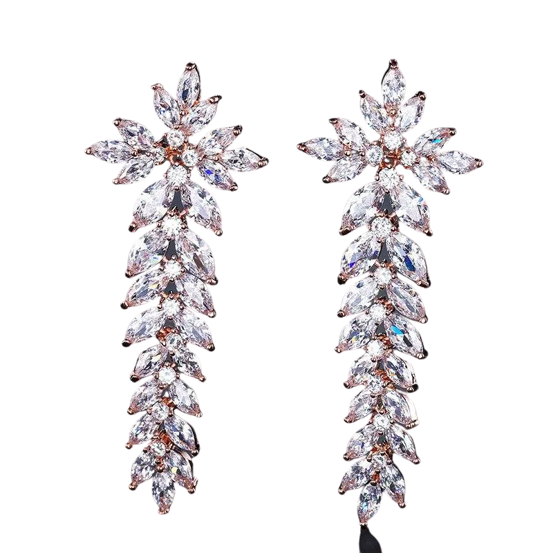 Women Gorgeous Flower Cluster Long Dangle Drop Earrings