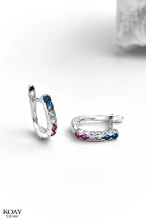 Zircon Hoop Pink & Blue Earring